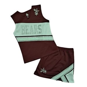 Ion youth small red, silver sparkles, and white cheerleading uniform